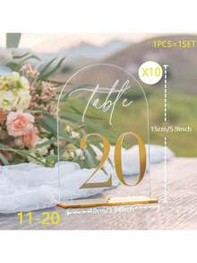 1 套 = 10 件透明亚克力拱形婚礼桌号牌 1-40 带展示架，适用于餐桌装饰、招待会、装饰、派对、周年纪念、活动（使用前撕下薄膜） - 透明 - 查看 15