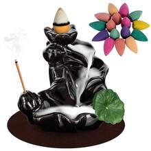 Waterfall Incense Holder Backflow Cone Ceramic Burner, Handcrafted Porcelain Censer With 20 Free Cones