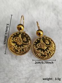 1 Pair 2025 New Dubai Gold Coin & Turkish Flower Dangle Earrings, Muslim Middle Eastern African Wedding Party Evening Earrings Wholesale