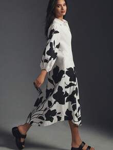 1pc Elegant Leaf & Floral Print Dress