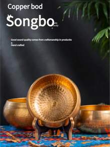 Handcrafted Copper Singing Bowl Set - Authentic Gold Hammered Design With Solid Wood Mallet & Burlap Drawstring Bag