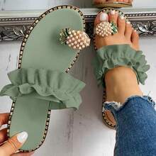 2025 Women's Slippers Pineapple Pearl Flat Toe Bohemian Summer Beach Sandals Women's Shoes Plus Size Mujer Verano