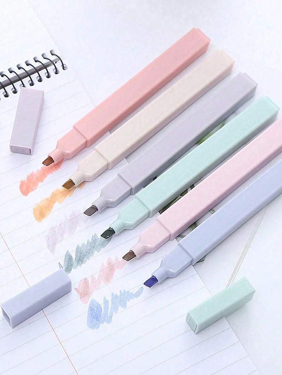 1 pieza/6 piezas/12 piezas Marcadores fluorescentes cuadrados, marcadores fluorescentes grabados exquisitamente, impermeables y resistentes al desvanecimiento, adecuados para diarios, toma de notas y organización de estudios, diseño de plástico duradero, aplicación suave, ideal para la escuela, la oficina y el uso de diarios - Suministros escolares y de oficina, entrega al azar, Útiles escolares, Vuelta a clases - Multicolor - Ver 1