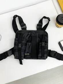 1 Pieza Bolso multifuncional para el pecho de hombre, mochila táctica, bolsa deportiva, bolso de herramientas, diseño sencillo y versátil con múltiples bolsillos, ligero y portátil, diseño de personalidad de unicolor de tela de Oxford, con correa ajustable, bolso casual para uso diario, bolso de viaje, negocios, universidad, compras, deportes
