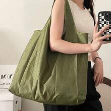 1pc Plain Oxford Cloth Simple Fashion Portable Large Capacity Foldable Shopping Bag, Tote Bag For Supermarket, Grocery, Camping, Reusable And Washable - Multicolor - View 11