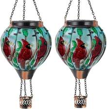 Starsoul Hot Balloon Solar Lantern With Flower Projection Metal Outdoor Waterproof Hot Balloon Solar Lights Hanging Lantern For Garden Yard Patio Decor - 紅衣主教-B-2pc - 查看 1