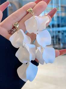 1 Pair Rose Petal Exaggerated Design Long Earrings, Slimming Face For Women, Suitable For Daily & Holiday Wear