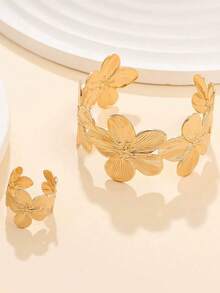1 Set Flower Openwork Bracelet & Ring Jewelry For Women, Valentine's Day Gift - flower pattern - View 1