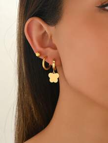 6 件套简约风格不锈钢蝴蝶设计耳环，时尚百搭，适合日常佩戴