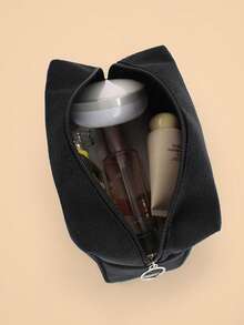 1pc Women's Simple Style Travel Cosmetic Bag, Essential Makeup Organizer For Students - Black - View 7