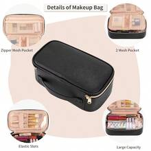 Local Delivery-OCHEAL Small Cosmetic Bag,Portable Cute Travel Makeup Bag For Women And Girls Makeup Brush Organizer Cosmetics Pouch Bags - 01-黑色 - 查看 7