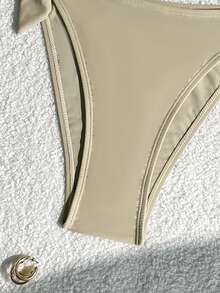 Graduation/Independence Day/Valentine's Day Lace-Up Side Black Basic Swim Trunks Bottom, Fashionable, Festival - Khaki - View 4