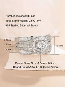 AIHUASI 2 件套奢华 925 纯银女士结婚戒指套装圆形切割 6.5*6.5 毫米 1.0 克拉耀眼 AAAAA 方晶锆石增强饰物和环绕式订婚戒指精美珠宝情人节礼物 - 銀色 - 查看 7