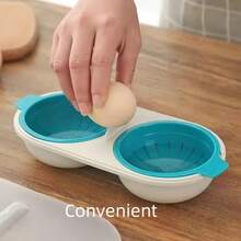 Dual-Cup Microwave Egg Poacher With Clear Lid, Blue Accents - ABS Kitchen Gadget For Perfectly Cooked Eggs, Microwave Egg Cooker