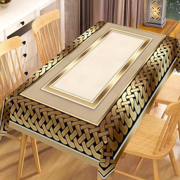 1pc Minimalist Beige Square Pattern Tablecloth - Wrinkle-Resistant Machine- Polyester Rectangular Table Cover For Indoor/Outdoor Use, Daily Dining, Parties, Lunch & Dinner Decor, Fitted Table Cloth, Elegant Dining Accessory