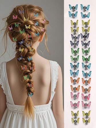 24 قطعة مجموعة تعليقات الشعر الملونة المزينة بالزهور للبنات