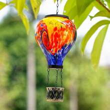 Starsoul Hot Balloon Solar Lantern With Flower Projection Metal Outdoor Waterproof Hot Balloon Solar Lights Hanging Lantern For Garden Yard Patio Decor - 紮染-B - 查看 3