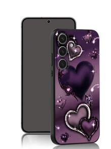 1pc Glittering Rhinestone Heart Shaped Black Anti-Drop Anti-Slip Phone Protective Case Compatible With Galaxy A04e/A05s/A13/A14/A15/A34/A35/A50/A52/A53/A54/S21/S22/S23/S24/S25/S25 Ultra Waterproof Shockproof Scratch Resistant