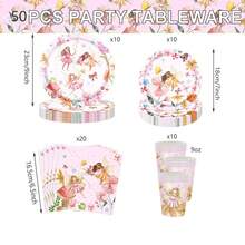 10/20/50pcs,Fairy Birthday Party Supplies Tableware Butterfly Flowers Fairy 7inch & 9inch Paper Plates,Cups And Napkins Birthday Decorations, Enchanted Forest Fairy Themed Party Plates For Princess Garden Fairy Dessert Table Decor - Multicolor - View 5