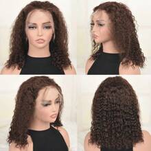 Peruca com frente de renda 13x4 com densidade de 200% cabelo encaracolado castanho, peruca de cabelo humano pré-depenada com cabelo de bebê onda encaracolada profunda peruca de cabelo humano, 12-16 polegadas para mulheres, peruca frontal de renda castanha de 14 polegadas para uso em festivais, praia e festas