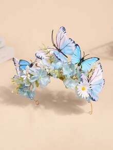 1 件自然风格手工蝴蝶花冠，欧洲巴洛克风格奢华拍摄花朵头带，角色扮演发饰，发饰，夏季，花冠，头饰，服装皇冠 - 彩色 - 查看 8