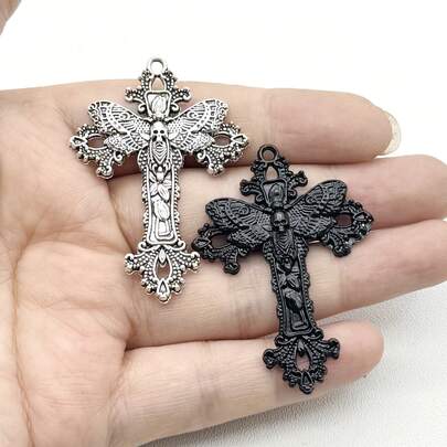 8 Pcs Alloy Moth & Cross Pendant, Gothic Jewelry Accessories For Men & Women