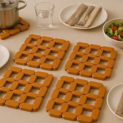 Kit com 4 Descanso de Panela Porta Panela Bambu Protetor de Mesa