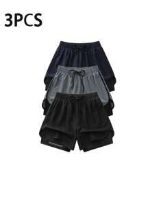 3 pièces Shorts de sport casual pour hommes avec motif lettres, shorts de gym, convient pour les activités de plein air, ajustement confortable, polyvalent mode - multicolore, été