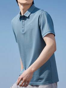 CAMEL CROWN 男士夏季透气短袖 Polo 衫 - 霧霾藍 - 查看 1