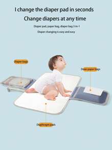 1 pezzo Fasciatoio portatile per bambini, tappetino impermeabile multifunzionale per il cambio pannolini, pieghevole per il passeggino, pratica borsa fasciatoio