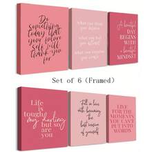 6 件套女士励志墙饰，粉色办公桌装饰，配有生活名言画廊墙饰，腮红粉色化妆家居/办公室装饰，无框 - Set of 6 - 查看 12