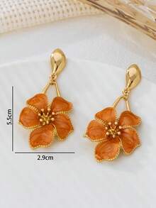 1 paire de boucles d'oreilles pendantes fleurs à 5 pétales en forme de goutte d'huile orange, élégantes et chics pour l'été. Convient pour le port quotidien, les rendez-vous, les voyages et les vacances, facilement assorties.