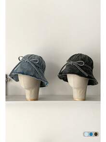 1pc Solid Color Breathable Quick-Dry Bucket Hat, Cute Bow Decor, Lightweight Wide Brim Sun Protection Beach Hat For Girls, Suitable For Spring/Summer - Drawstring Quick-dry Bucket Hat - View 3