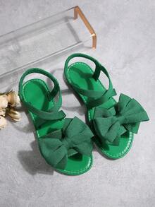 Nuovi arrivi, sandali piatti da donna taglie forti, con punta tonda, decorati con fiocco elasticizzato, minimalisti e comodi, sandali casual estivi alla moda, da spiaggia, con punta aperta e slip on - Verde - Visualizzare 5