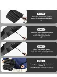 12-Bone Black Glue, Fully Automatic Umbrella With Thick And Durable Keel Umbrella, Tri-Fold Umbrella, UV-Resistant Folding Umbrella