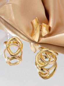 3pcs/Set Punk Style Exaggerated Simple Plain Circle Openring Geometric Curve Niche Design Rings Set, Suitable For Women Daily Wear, Ideal Gift For Friends