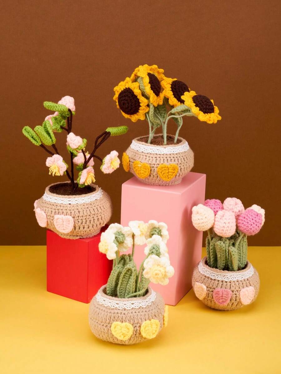 Joivida 1 pièce Tulipe Bonsaï porte-bonheur Crochéte à la main Décorations ornementales pour voiture Pot de fleurs pour salon Cadeaux pour Pâques Anniversaire Graduation Nouvel An Thanksgiving Noël Saint-Valentin Décoration de table Rama Utilisation pour fête Salle à manger familiale Jardin Décoration de mariage Fournitures de café haut de gamme Cadeau spécial Décoration fraîche de printemps/été - Multicolore - Voir 1