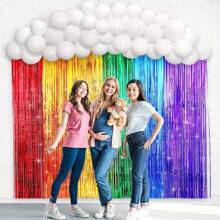 64pcs Rainbow Party Balloon Wreath, Rainbow Cloud Backdrop, Birthday Photo Booth Props, Arch, Tassel Curtain, For Boys, Girls, Kids Birthday, Wedding, Baby Shower, Nursery Decoration