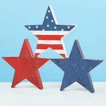 4th Of July Wood Ornament, Standing Stars Desktop Decoration Art Craft Party Favor - Multicolor - View 4