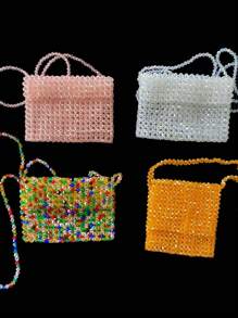 Bolso bandolera diagonal de verano con cuentas de vidrio y acrílico de colores, solo cabe barra de labios y llaves