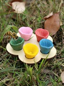 5pcs/Set Colorful Flower & Bee Design Birdbath - Resin Insect Feeder, Attract And Nourish Bees, Suitable For Gardening And Urban Farm Decor