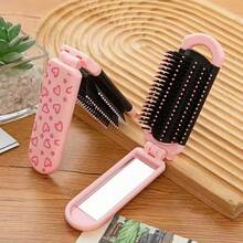 2 in 1 rosa kompakter Handtaschenspiegel mit statischer Kämme - faltbar, tragbares Design, ohne Batterien, Spiegel und Kamm 2 in 1 - perfekt für Nachbesserungen jederzeit und überall