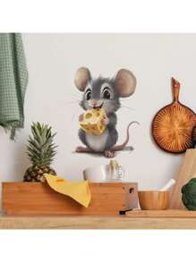 Kitchen Stickers/Decorative Stickers Cheese Cute Little Mouse Stickers Waterproof And Dustproof Stickers, 1 Piece Pvc Material Removable Wear-Resistant Stickers, Wall Stickers 11.4*9.8 Inches, Suitable For Kitchen Decoration, Wall Decoration, Restaurant Decoration, Interesting Birthday Gifts, Graduation Gifts, Make Your Home A New Look
