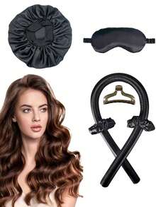 6件套美发造型工具套装，包括：1个免加热卷发器、1个缎面睡眠帽、1个免加热发带、1个发爪夹、1套免加热丝绸卷发套装、1个夜间卷发器、1个柔软睡眠眼罩、1个卷发棒、1个免加热卷发器、1个卷发器、1个美发产品及配件，适用于理发店、美容院、旅行等场合。 - 彩色 - 查看 3
