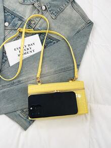 Women's Fashion Square Tote Bag, Elegant Crossbody Handbag With Phone Compartment, Black - Black - View 8