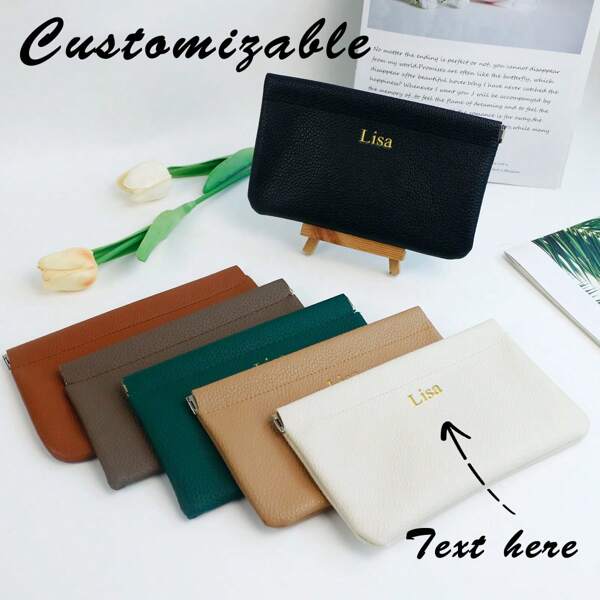 1pc Personalized Custom Name Initials In Upper And Lower Case, Pu Leather Cosmetic Storage Bag, Cosmetic Bag, Travel Portable, Multi-Functional, Large Capacity, Lightweight, Functional, Practical, Colorful, Texture, High-End, Simple, Interesting, Minimalist, Commuting, Business Leisure, Basic, Customized, Personalized,School Supplies,Back To School,School Gift,For Office,For School,For Classroom,For Teacher Gifts,For University,For Colleague,For Dorm Rooms,For Teacher,For Boys And Girls,For Teenagers,Junior High School Students,Middle School Students,High School Senior High School Students,College Students,University Students,Freshman,Sophomore,Underclassmen