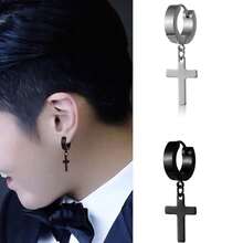 2pcs Stainless Steel Men's Cross Star Punk Earrings, Gothic Women's Cross Hoop Earrings, Curiosity Pendant Piercing Jewelry, Jewelry Enthusiasts' First Choice, Birthday, Holiday, Christmas, New Year, Gift