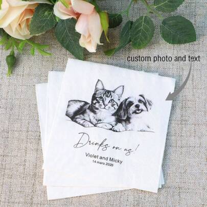 Servilletas de cóctel personalizadas para mascotas Servilletas de papel personalizadas con ilustraciones hechas a mano, servilletas desechables para bebidas y postres para decoraciones de mesa de boda, perfectas para banquetes de boda, aniversarios, fiestas de compromiso, despedidas de soltera, servilletas de boda personalizadas con perros, servilletas de boda con gatos, personalizadas, únicas, regalos ideales para él, para aniversarios, para el Día de San Valentín, para el Día de la Madre, para cumpleaños, para el Día del Padre, para graduaciones, para bodas, para inauguraciones de casa, Hogar y Vida, Ambiente navideño en el hogar, Renovación otoñal del hogar, Armonía en el hogar