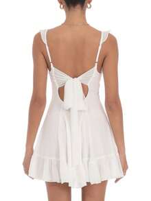 Women Graduation Corset Mini Dress Backless Tie Up A Line Short Dresses For Graduation Grad Party - 白色 - 查看 3
