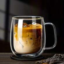 2 pièces et ensemble de 4 tasses à café en verre à double paroi avec anses (250 ml, 350 ml). Ensembles de tasses à thé. Convient aux sachets de thé, au café, au matcha, au thé rouge. Rentrée scolaire